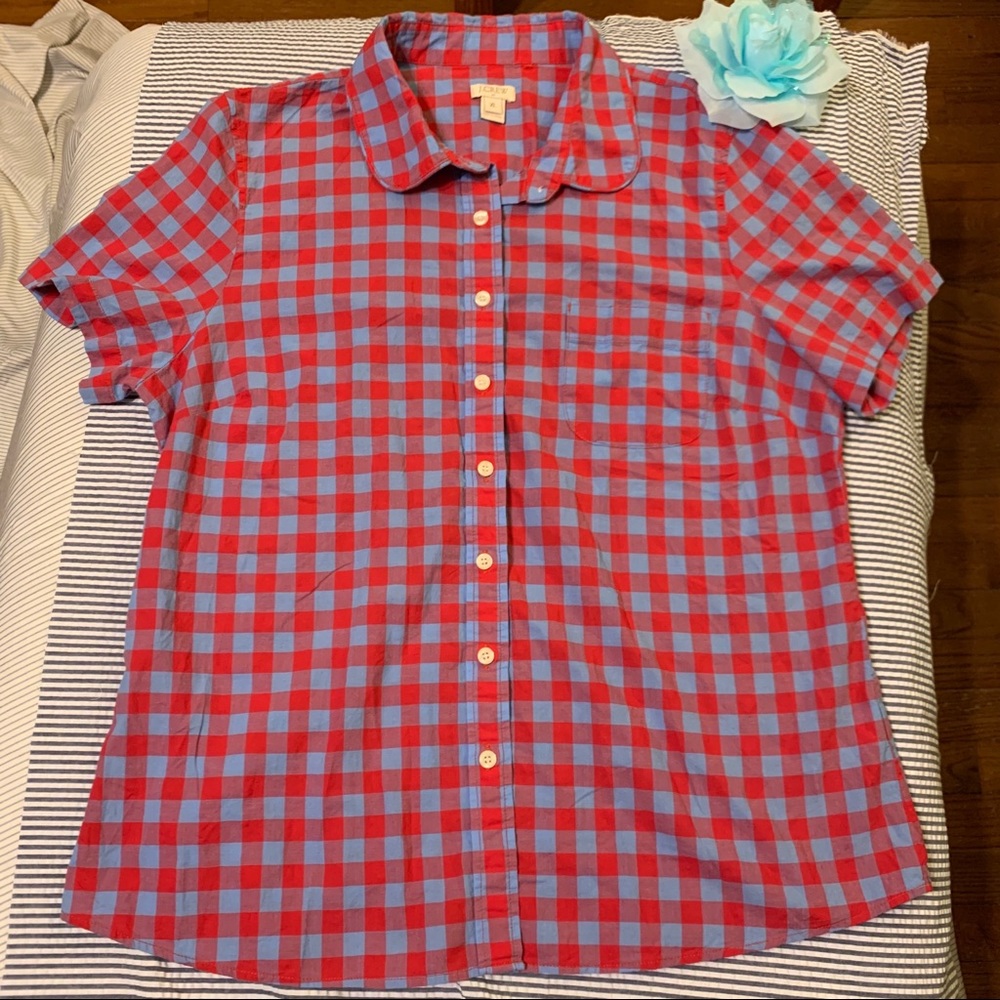 J. Crew Red & Blue Check Short Sleeve Button Up
